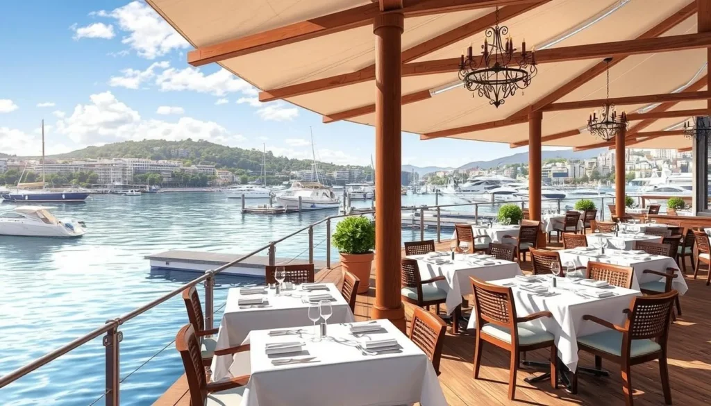 Image of Provianten Restaurant's waterfront dining area with a view of Mandal's harbor. Image of Provianten Restaurant's waterfront dining area with a view of Mandal's harbor.