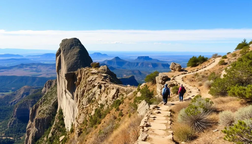 Image of Pulpit Rock with hikers on the trail