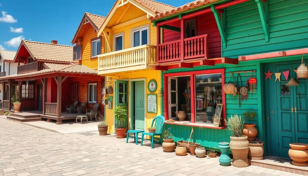 Image of Punta del Diablo's colorful wooden houses and artisan shops