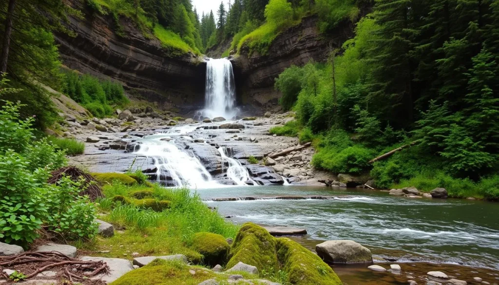 Image of Rancheria Falls, a serene waterfall along the Alaska Highway