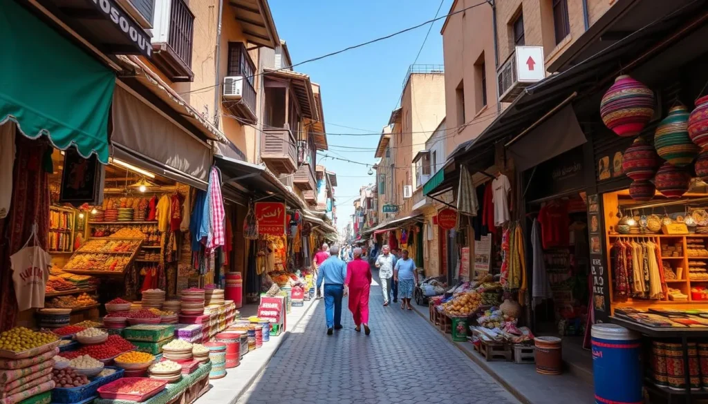 Image of Rasouli Bazaar's vibrant market scene with narrow streets and colorful shops