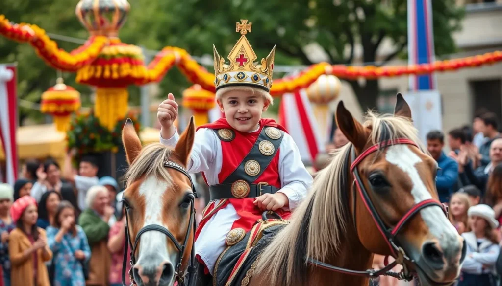 Image of Ride of the Kings festival with a young boy king on horseback