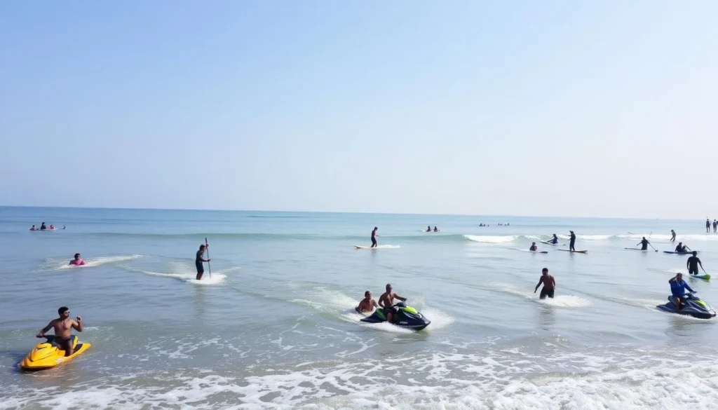 Image of Rushikonda Beach with people enjoying water sports
