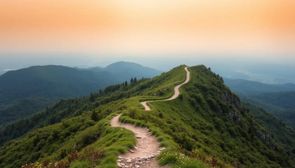 Image of Ruzovský Vrch with lush greenery and a trail leading to the top