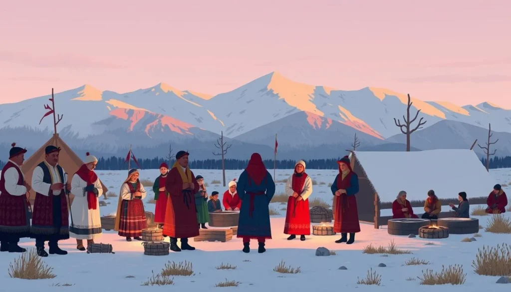 Image of Sámi cultural event or traditional settlement in Aigert Mountains
