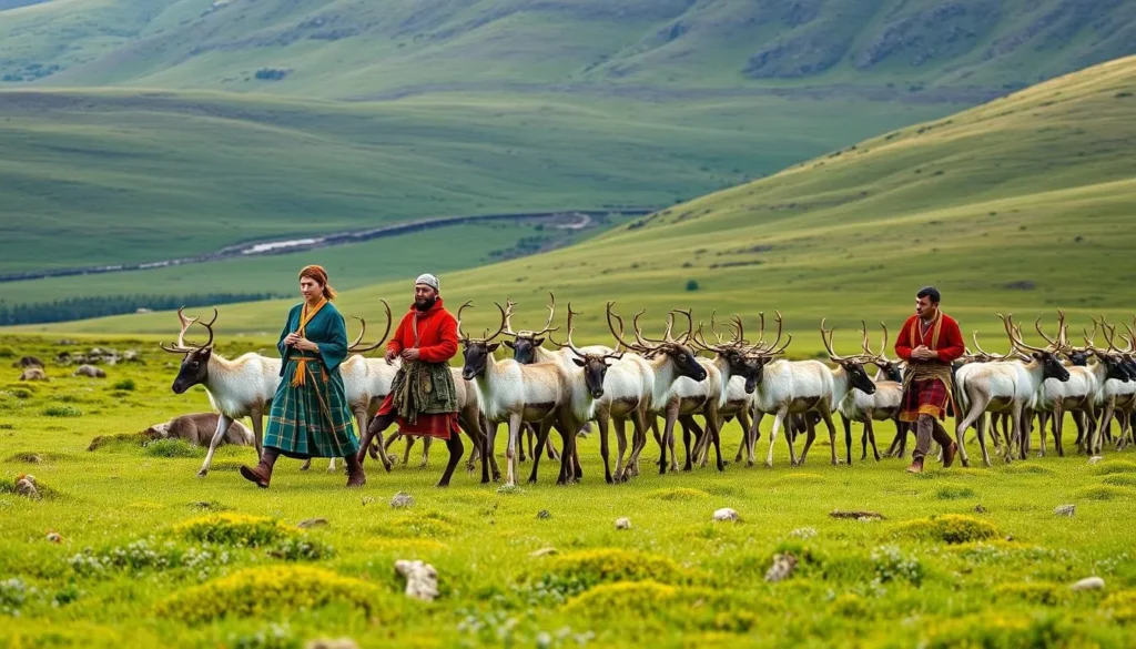 Image of Sami people herding reindeer in Muddus National Park