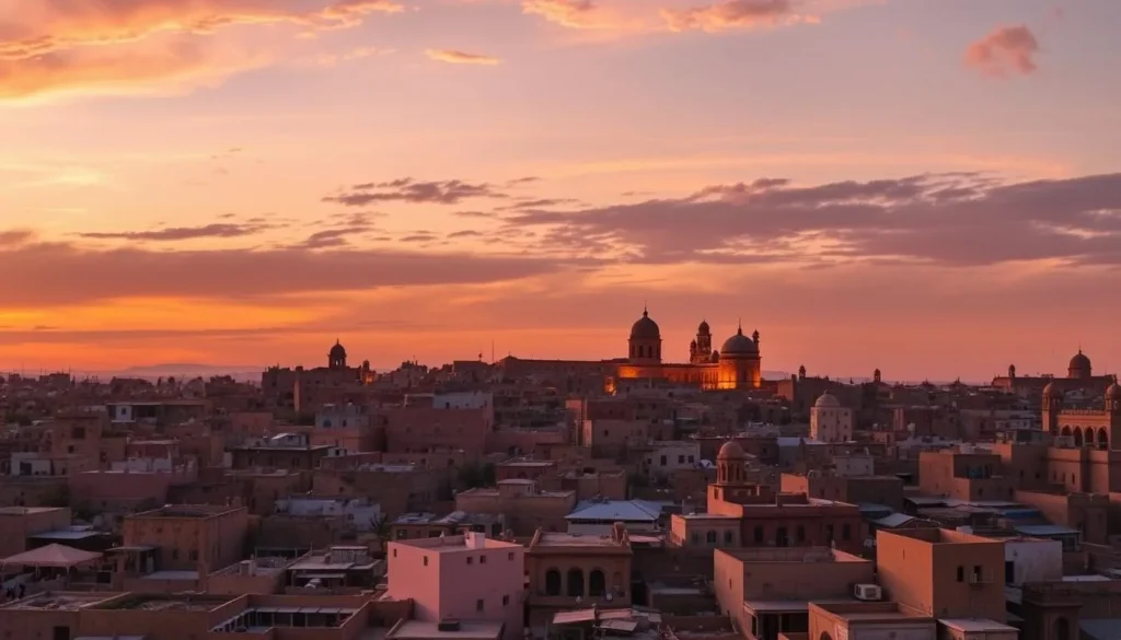 Image of Sanaa's old cityscape at sunset