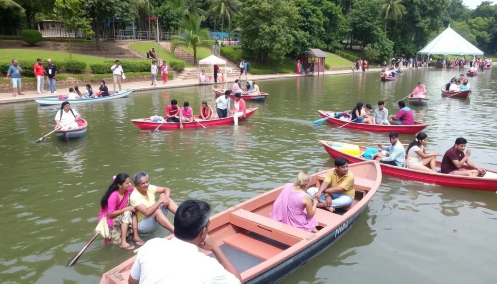 Image of Shanthitheeram Park with visitors enjoying boating or other activities