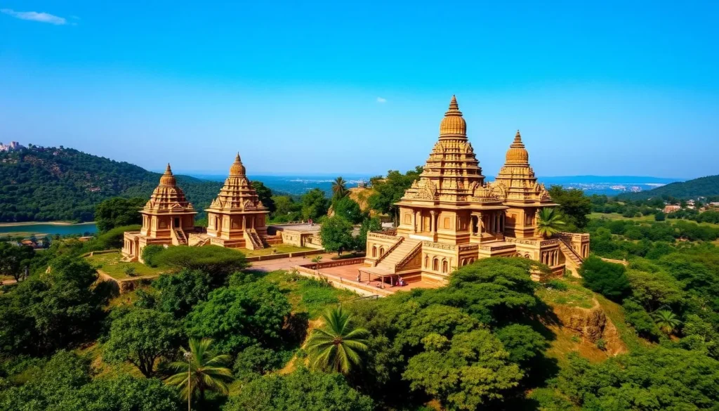 Image of Shatrunjaya Hill with its numerous Jain temples