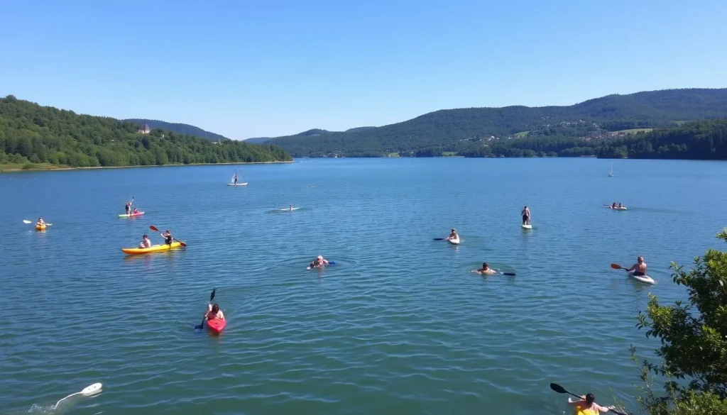 Image of Slezská Harta Reservoir with people engaging in water activities