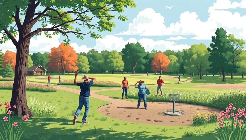 Image of Springvale Park Disc Golf Course with players throwing discs Image of Springvale Park Disc Golf Course with players throwing discs