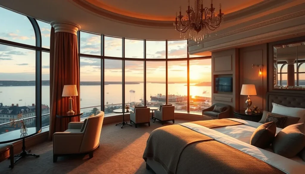 Image of Steam Hotel's luxurious room with a view of Lake Mälaren