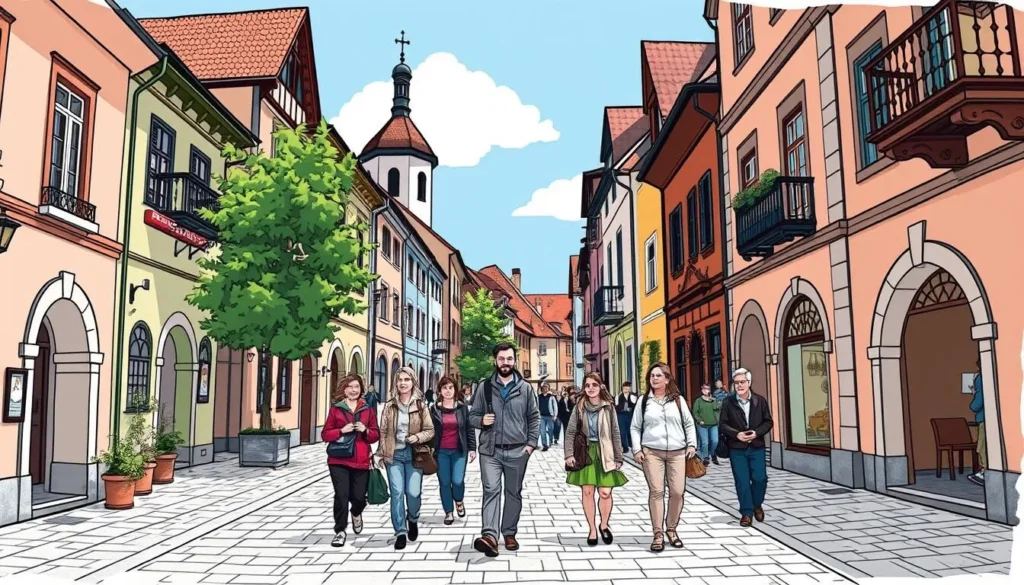 Image of Sumperk's historic center with a walking tour guide