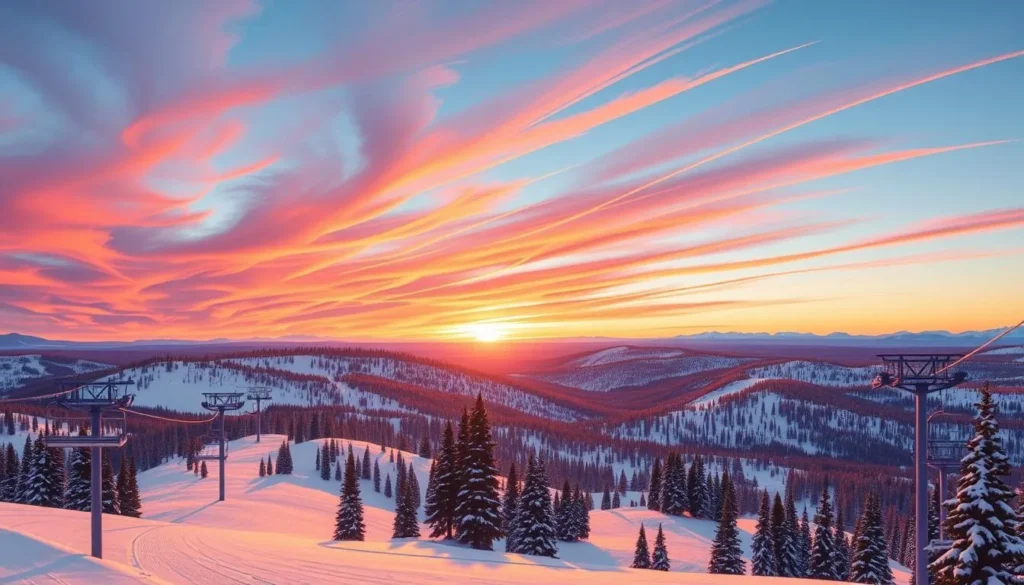 Image of Sunrise Ski Resort in Pinetop, Arizona, with snow-covered slopes and ski lifts operating