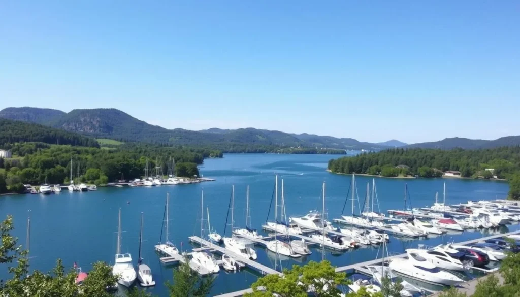 Image of Sylvan Lake Marina with boats and scenic surroundings