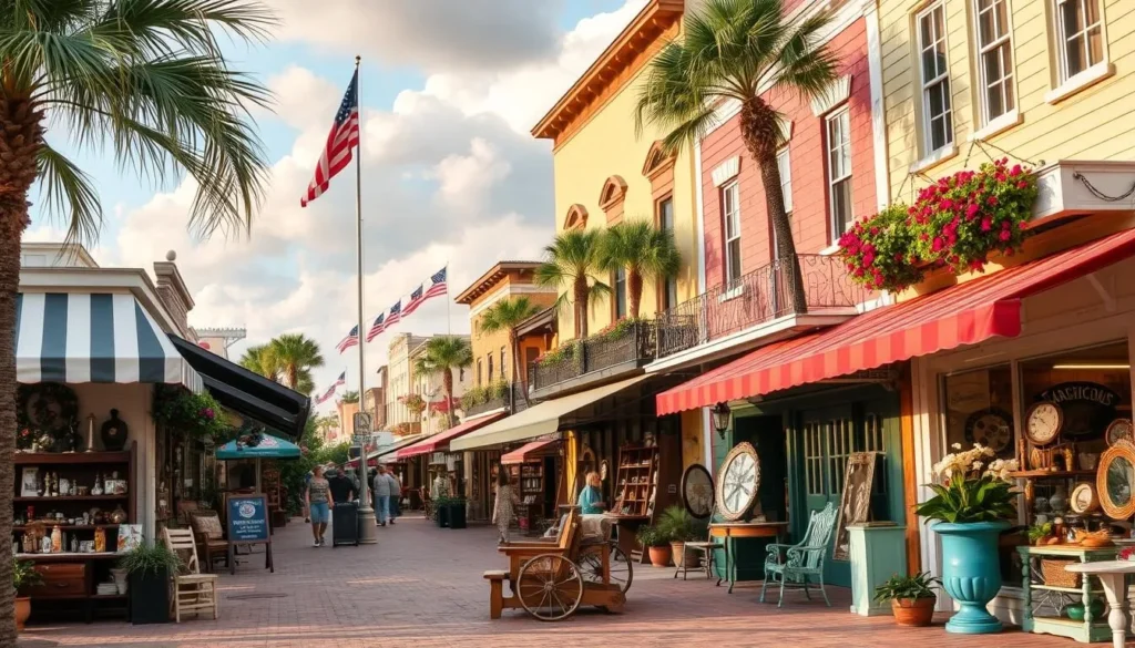 Image of Tarpon Springs' downtown area with historic buildings and antique shops