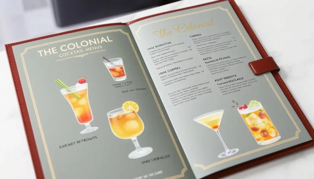Image of The Colonial's cocktail menu Image of The Colonial's cocktail menu
