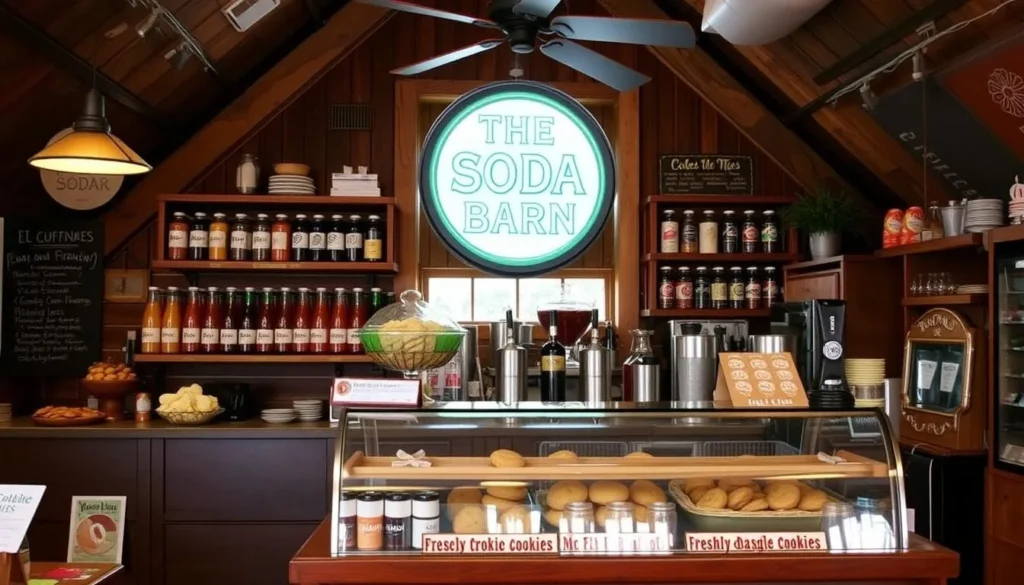 Image of The Soda Barn interior with a variety of flavored sodas and cookies