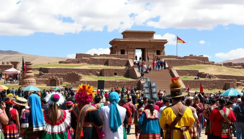 Image of Tiwanaku archaeological site during Inti Raymi celebration