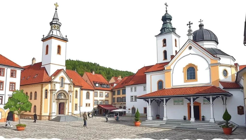Image of Turnov's historic center with its medieval churches and synagogue