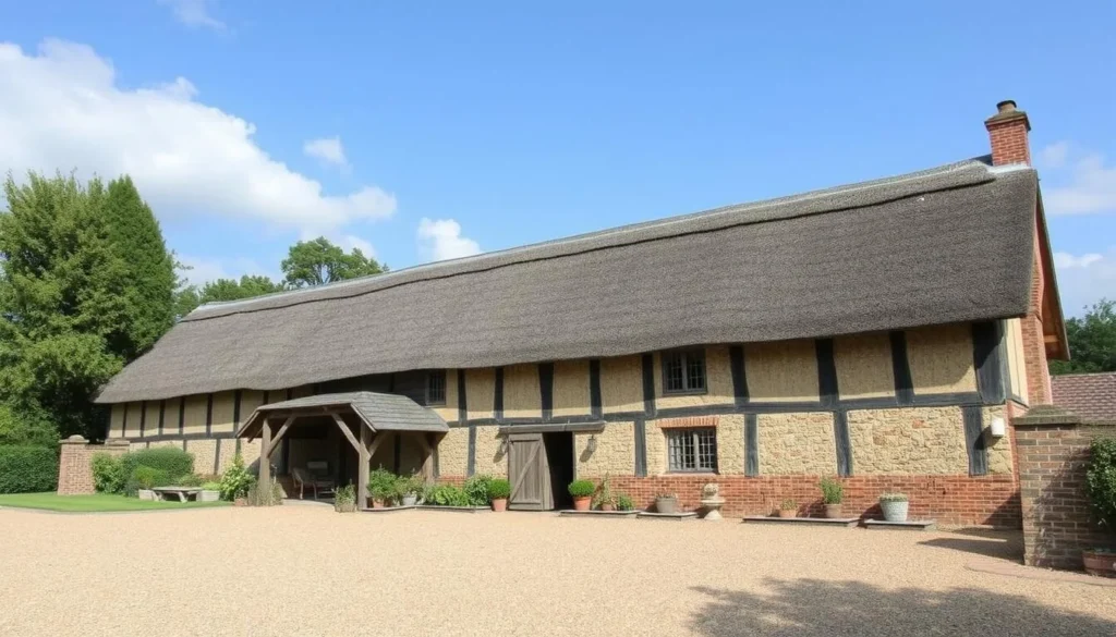 Image of Upminster Tithe Barn Museum of Nostalgia, a 15th-century thatched barn in Upminster, London Borough of Havering