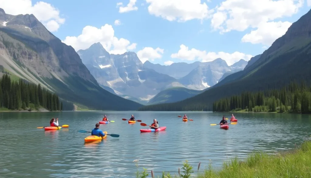 Image of Upper Kananaskis Lake with kayakers