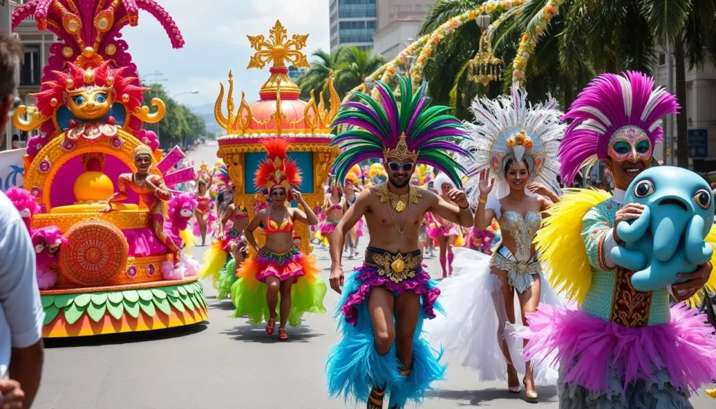 Image of Uruguay's carnival parade with vibrant floats and performers
