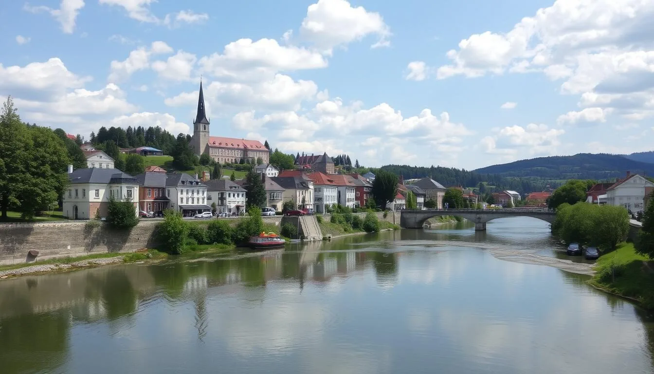 Image of Valasske Mezirici town at the confluence of Bečva and Vsetínská Bečva rivers