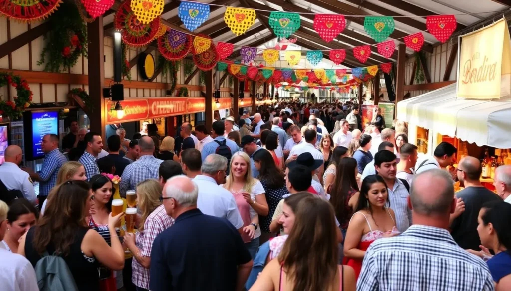 Image of Valdivia Bierfest with people enjoying craft beer and traditional German food