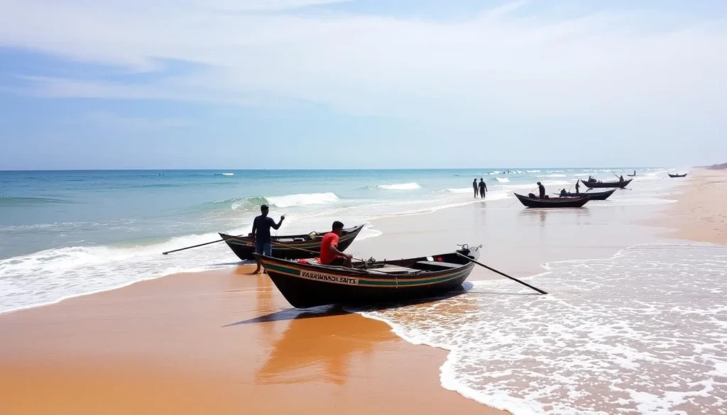 Image of Vallikunnu Beach with local fishermen and pristine shores