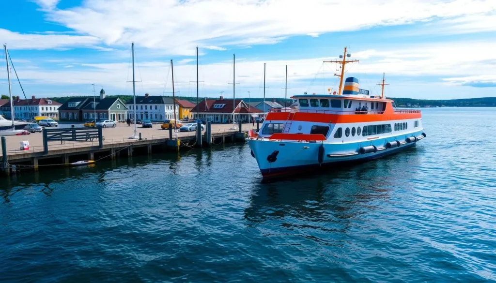 Image of Västervik's harbor with a ferry or a boat