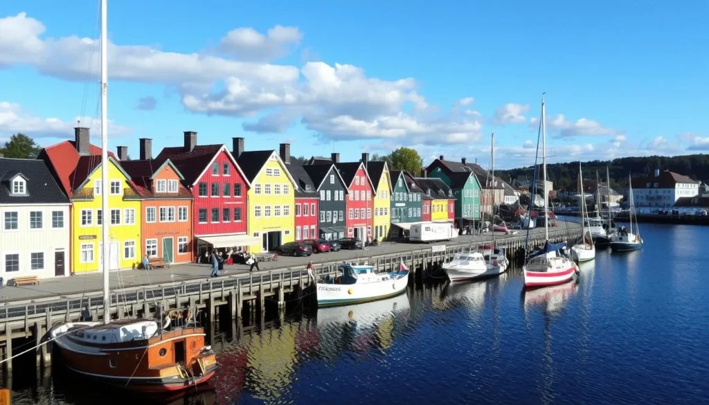 Image of Västervik's picturesque harbor with colorful wooden buildings