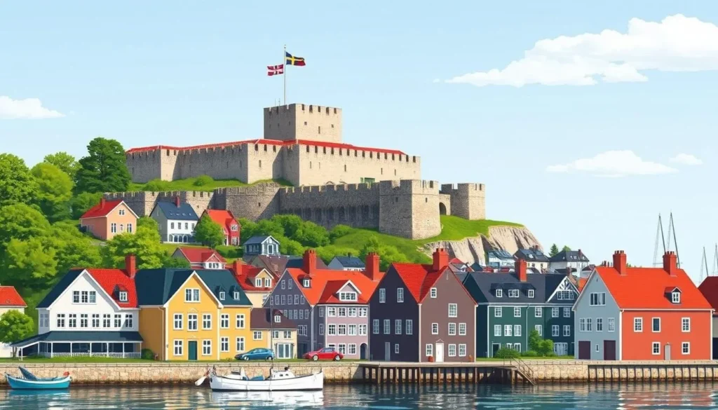 Image of Vaxholm with its historic fortress and traditional Swedish houses