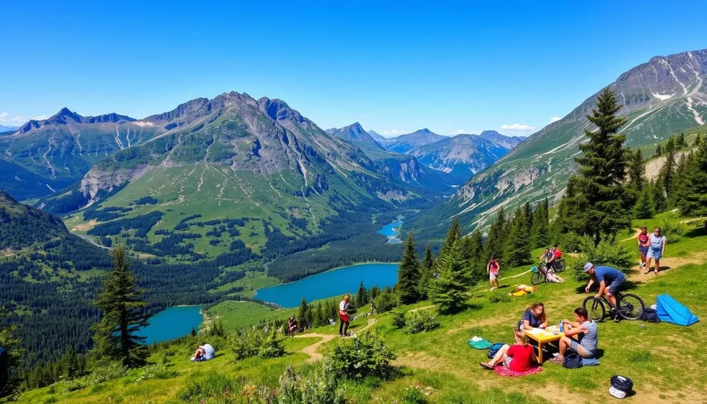 Image of Vinnufjellet Mountains during summer with people enjoying outdoor activities