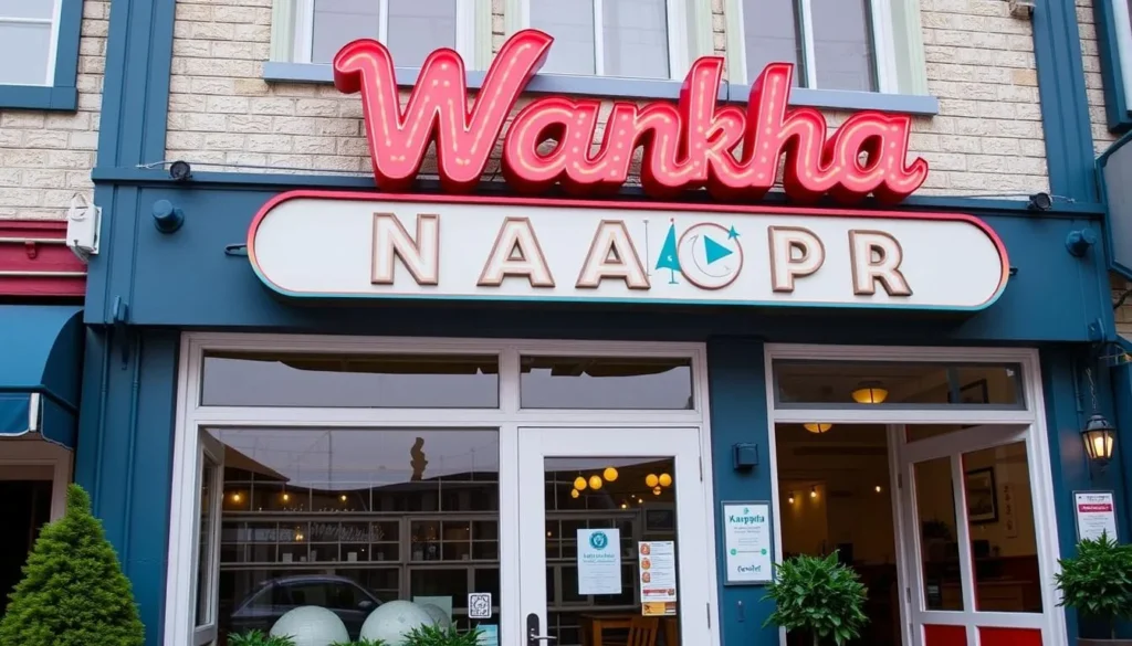 Image of Wanha Naantali Kauppa's exterior with its bright retro signs