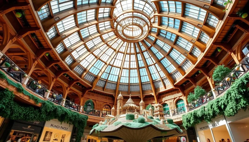 Image of Wood Green Shopping City's interior with its glass ceiling and model display