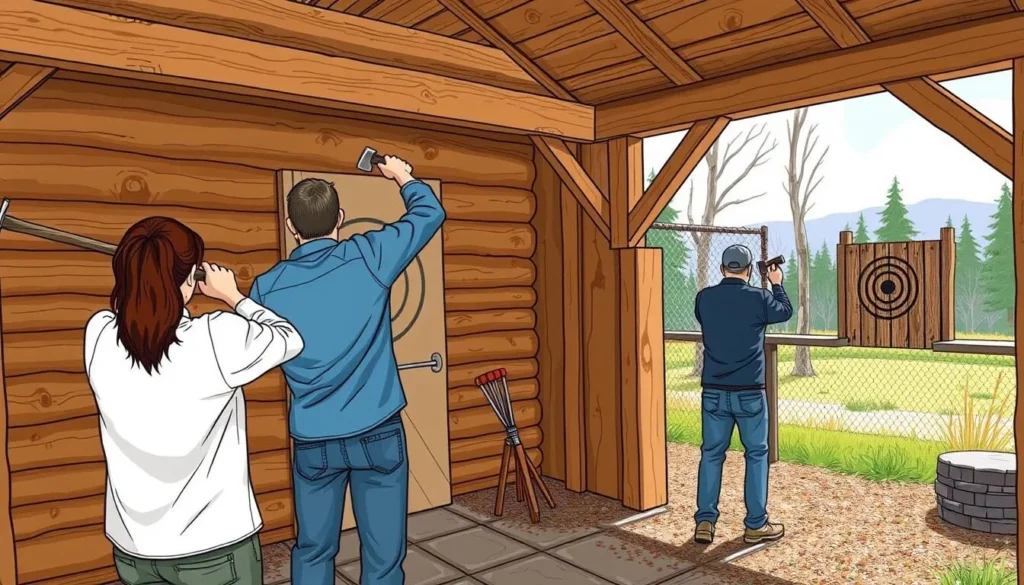 Image of Wood Shed Axe Throwing with people throwing axes at targets