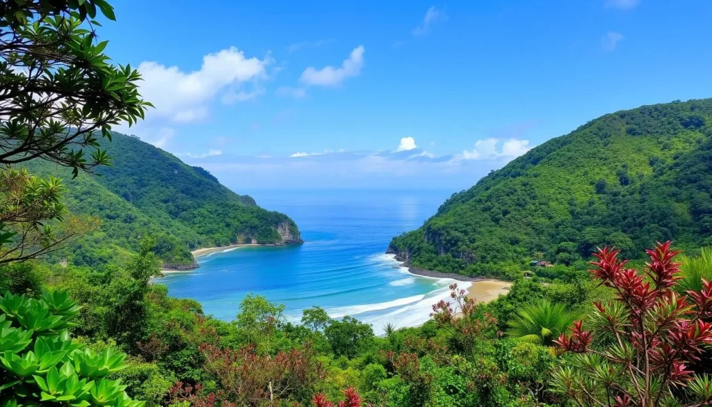 Image of Yarada Beach surrounded by hills and greenery