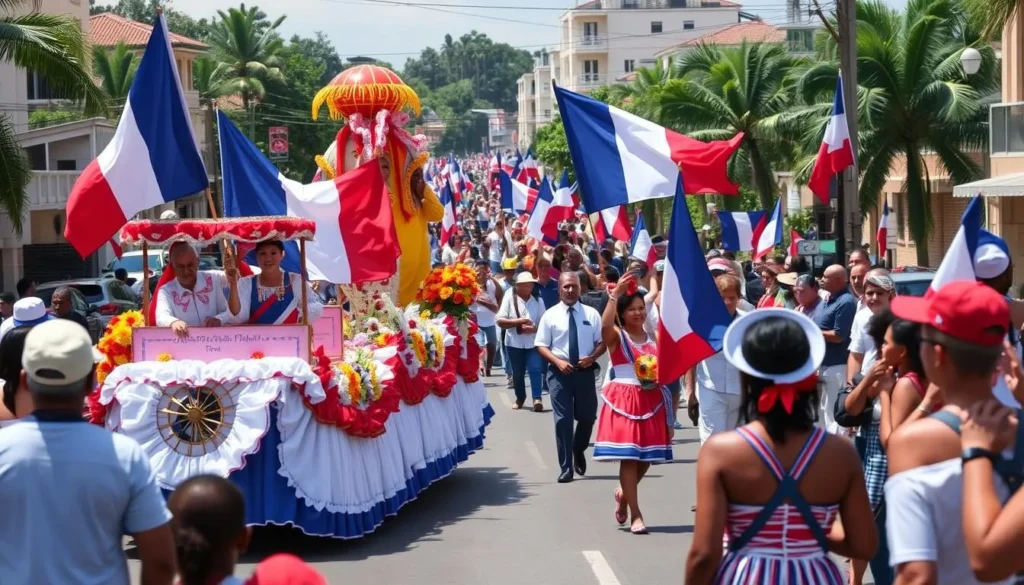 Image of a Bastille Day parade in Cayenne, French Guiana