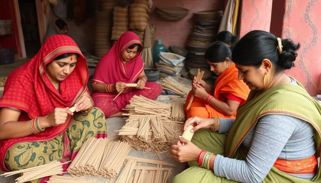 Image of a Beedi making workshop with women rolling Beedis