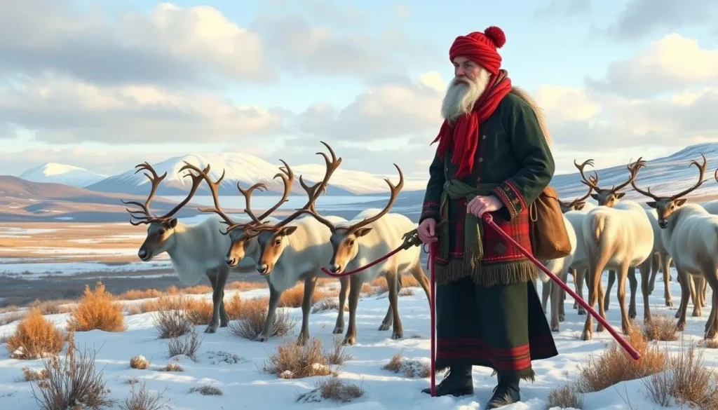 Image of a Sami person herding reindeer in Troms og Finnmark County
