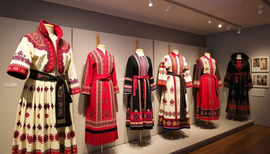 Image of a Sami traditional clothing exhibit at Saemien Sijte