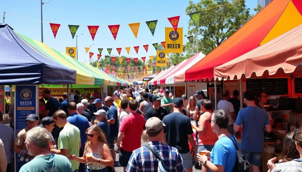 Image of a beer festival with various breweries and people enjoying beer