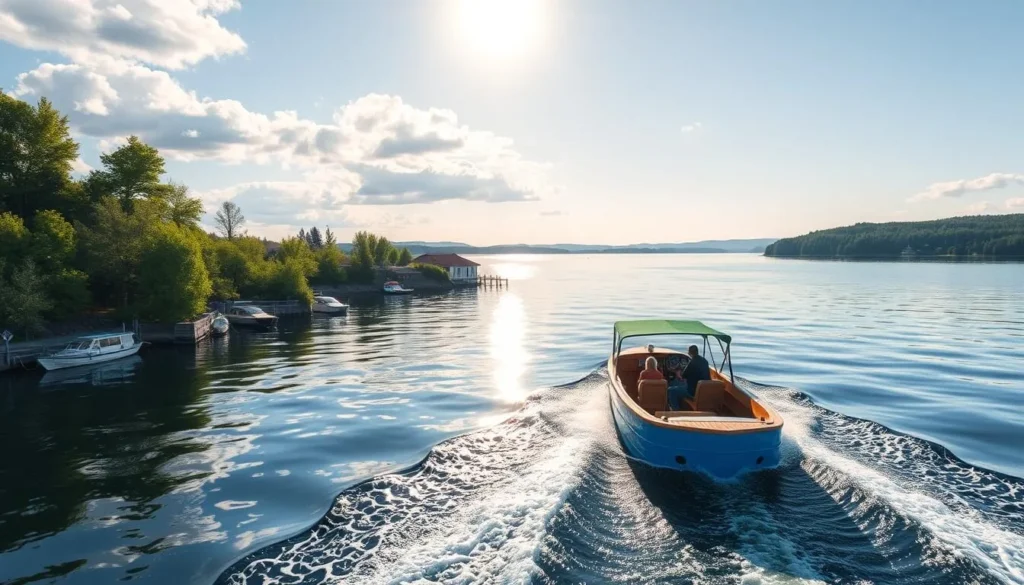 Image of a boat tour on Lake Mälaren, showcasing its scenic beauty