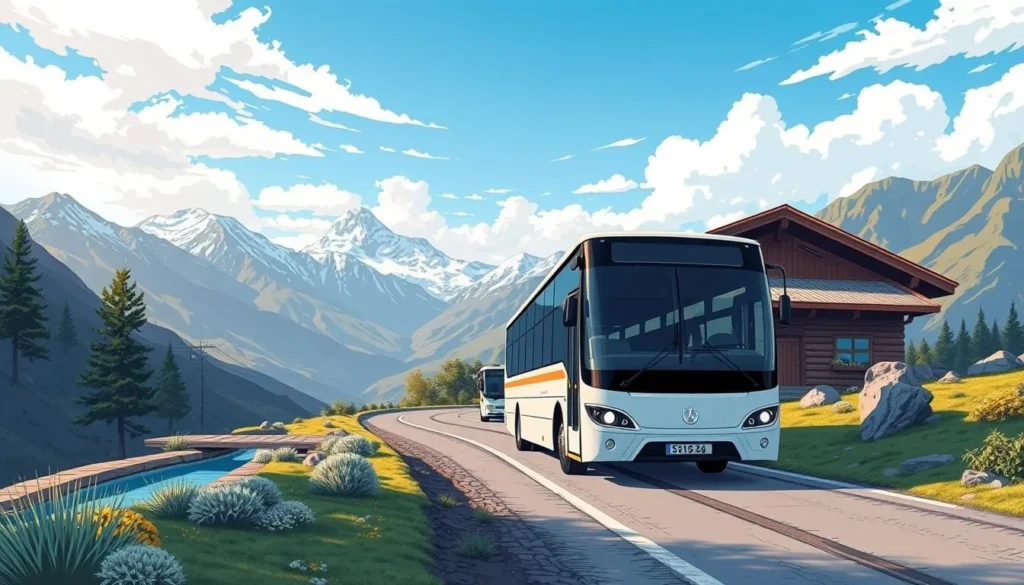 Image of a bus arriving at a mountain station near Rapa Valley