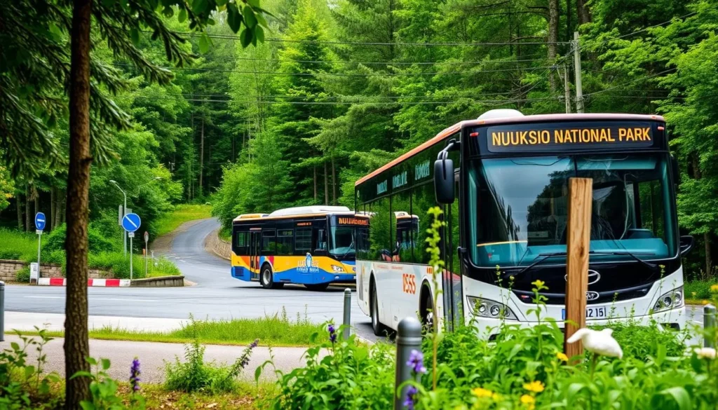 Image of a bus arriving at a stop near Nuuksio National Park