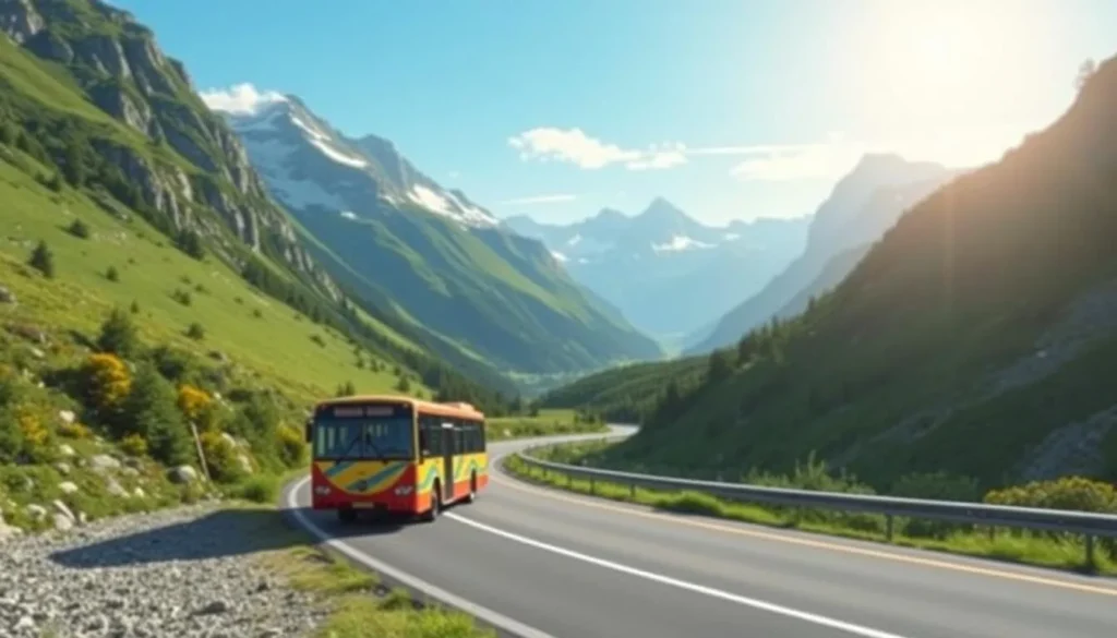 Image of a bus traveling through a Norwegian mountain road