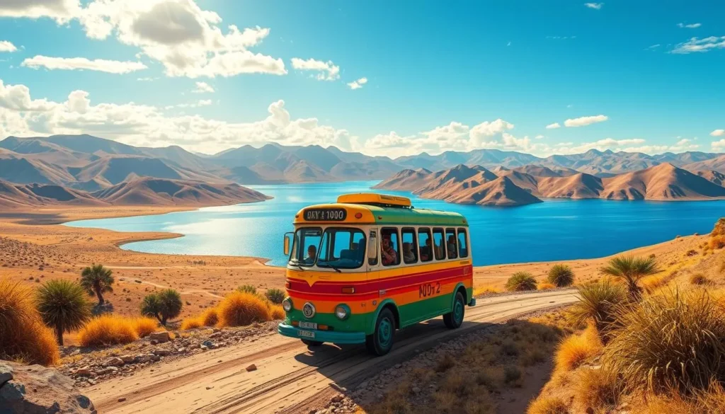 Image of a bus traveling to Lake Titicaca