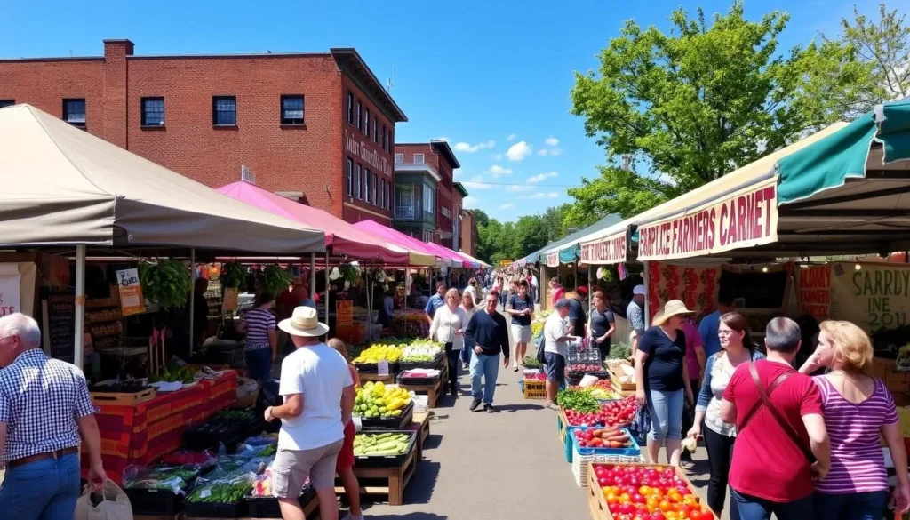 Image of a bustling farmers market in Binghamton Image of a bustling farmers market in Binghamton