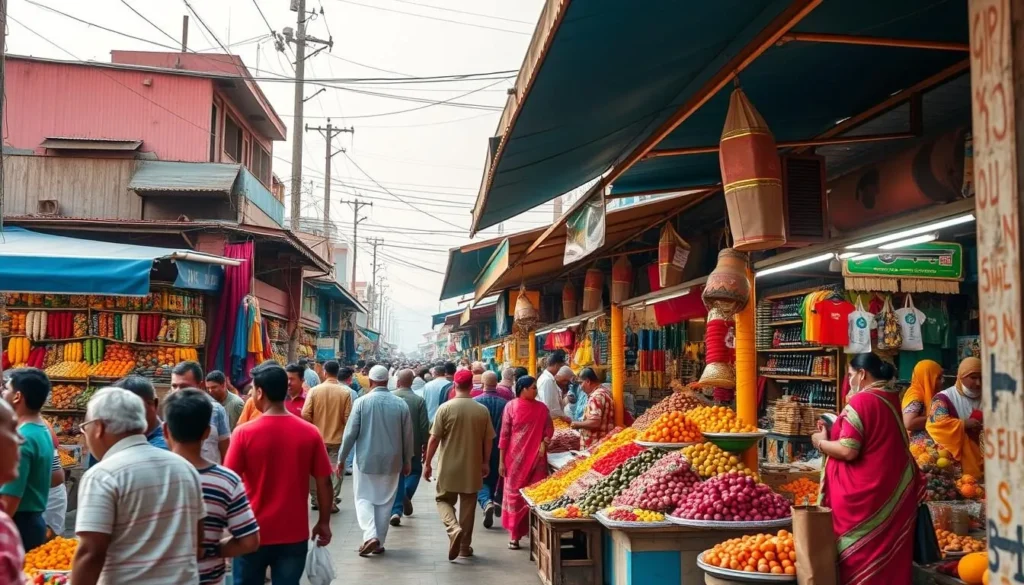 Image of a bustling market in Port Said, with vibrant colors and lively atmosphere.